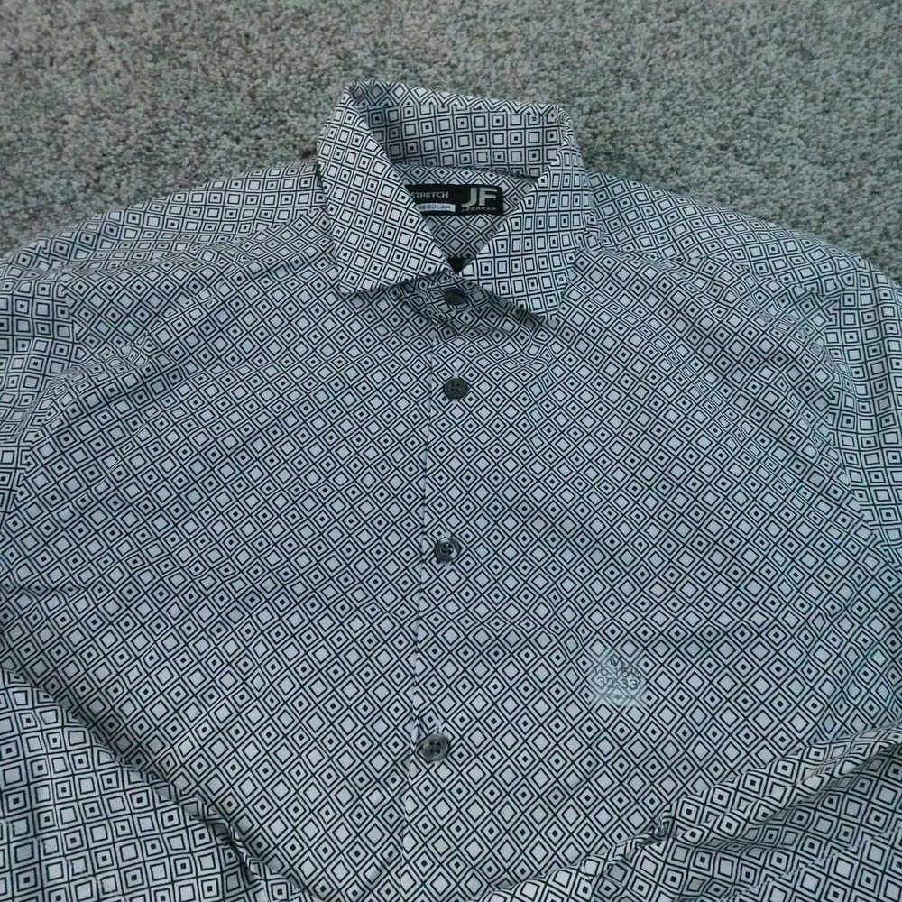 NEW J Ferrar Shirt Mens M 15.5 32/33 White Geometric Long Sleeve Button Up Dress